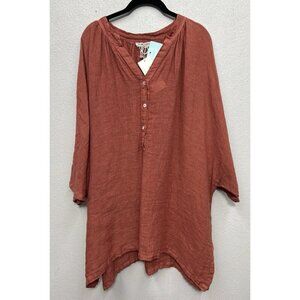 Harris Cotton 100% linen Gauze Shirt Blouse Size O/S Loose Fit Popover Lagenlook